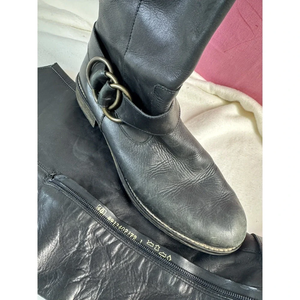 REMONTE Tall Riding Boots Sz 40 US 9 Black Leather Fleece Lined Knee High EUC